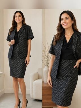 NWT! Ellen Tracy Black Metallic Dress Size 2 with Matching Blazer Size 4